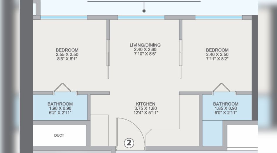 Hubtown-Celeste-2BHK-330 sqft-unit-plan